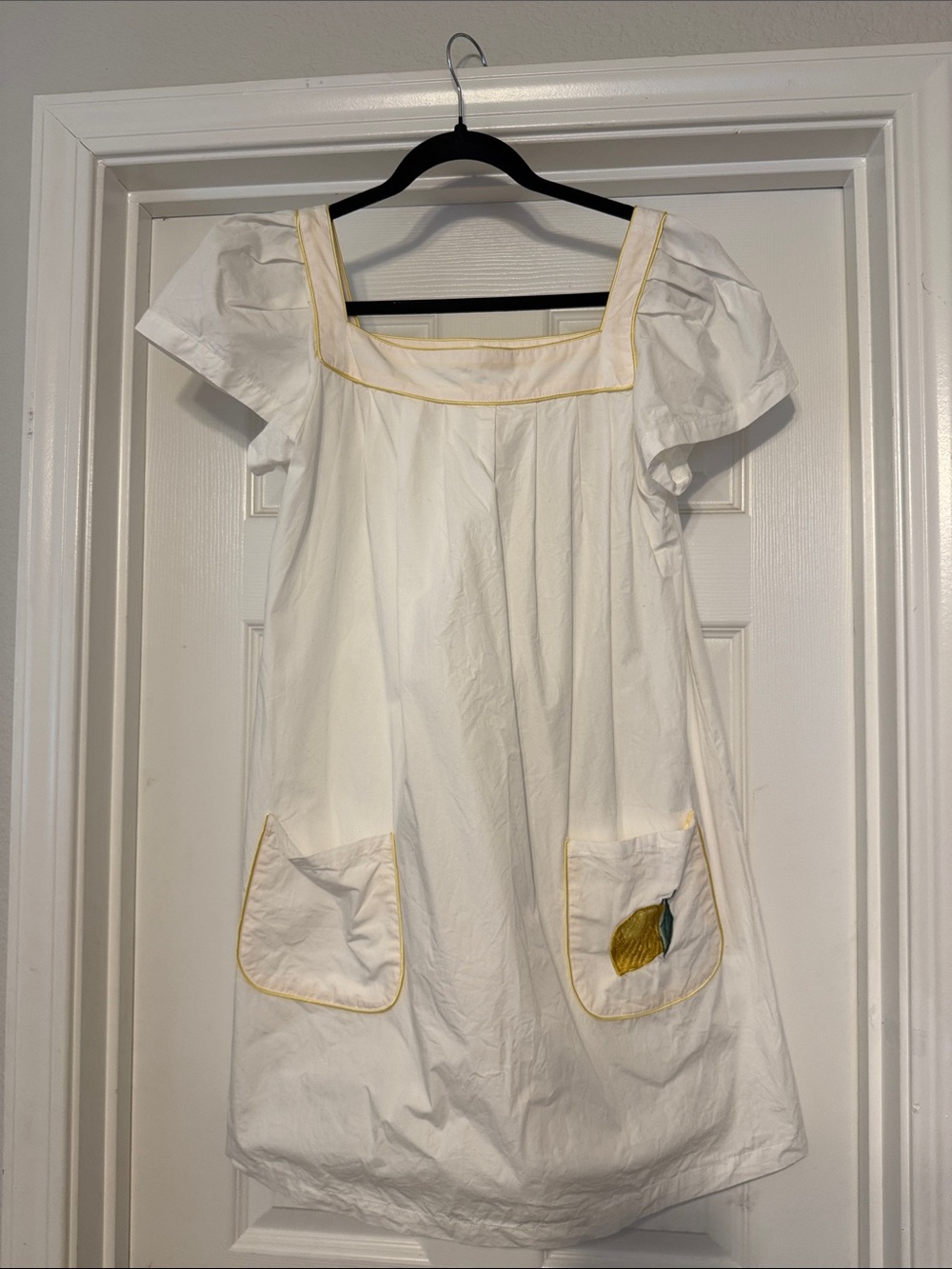 In My Sundays White Cotton Dress with Yellow Trim and Pocket Lemon Accent